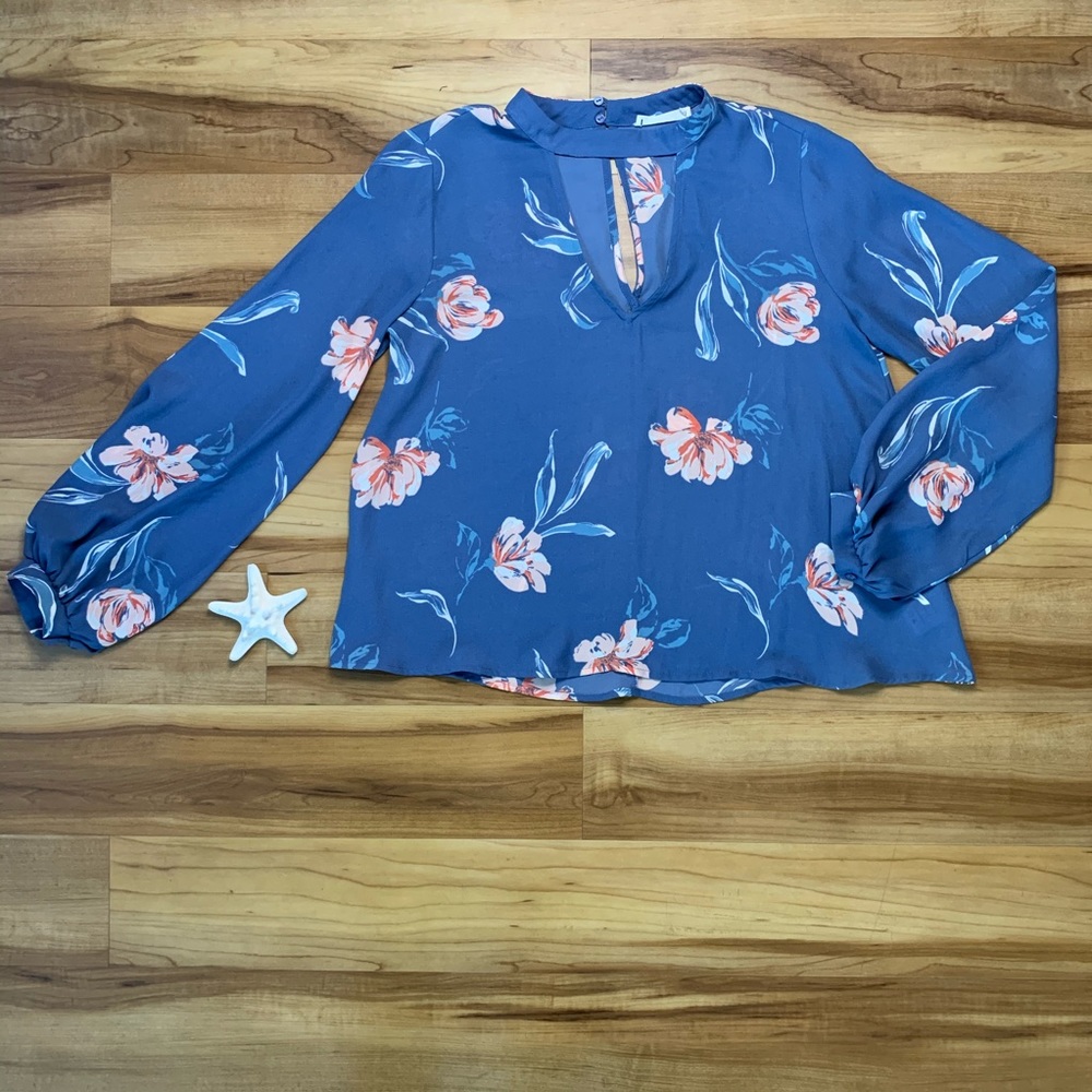 Lush Women’s Floral Print Cutout Blouse, Size XS